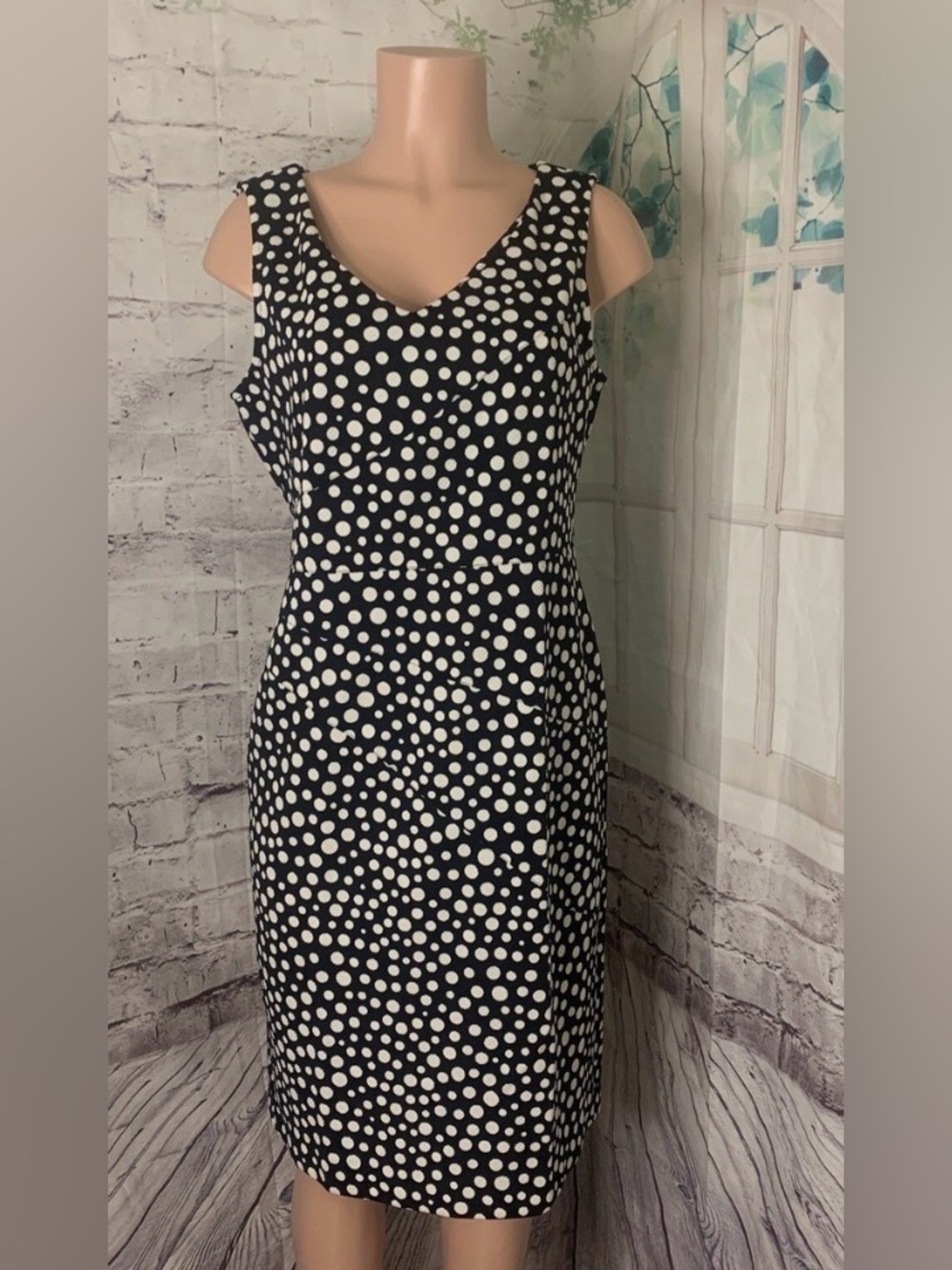 Black‎ & White Polka Dot Midi Dress - Classic Women's Sheath